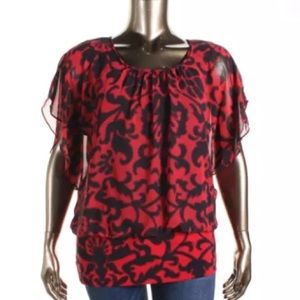 NWT Style & Co. Red & Black Chiffon Blouse, 2X