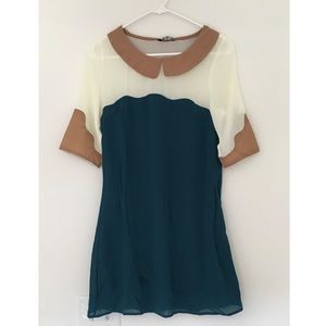 NWOT Z&I Green Contrast Doll Collar Dress