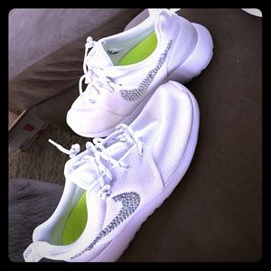 Bedazzled all white Nike Roshes