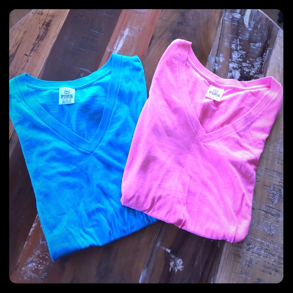2 PINK V Neck Tees