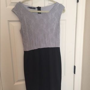 Grey lace and black dress