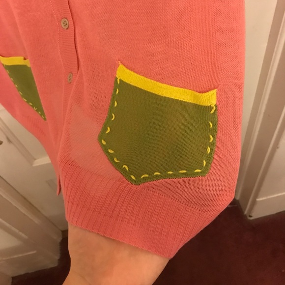 Adorable Pink Cardigan with Green Pockets🍃 - Picture 6 of 7