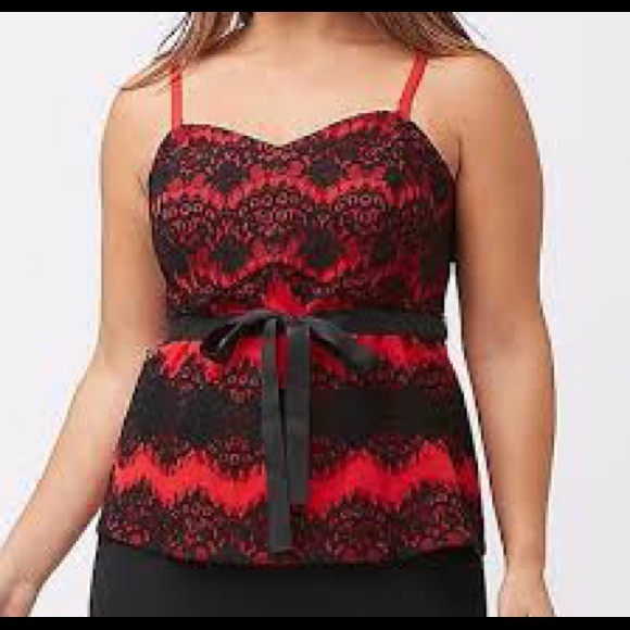 Lane Bryant Tops Red Black Lace Dressy Camisole By Lane Bryant