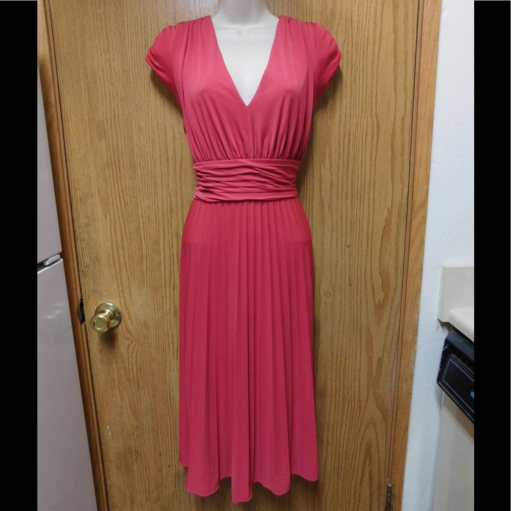 Divine Soft Red Pleated Dress W/Ruche Waist