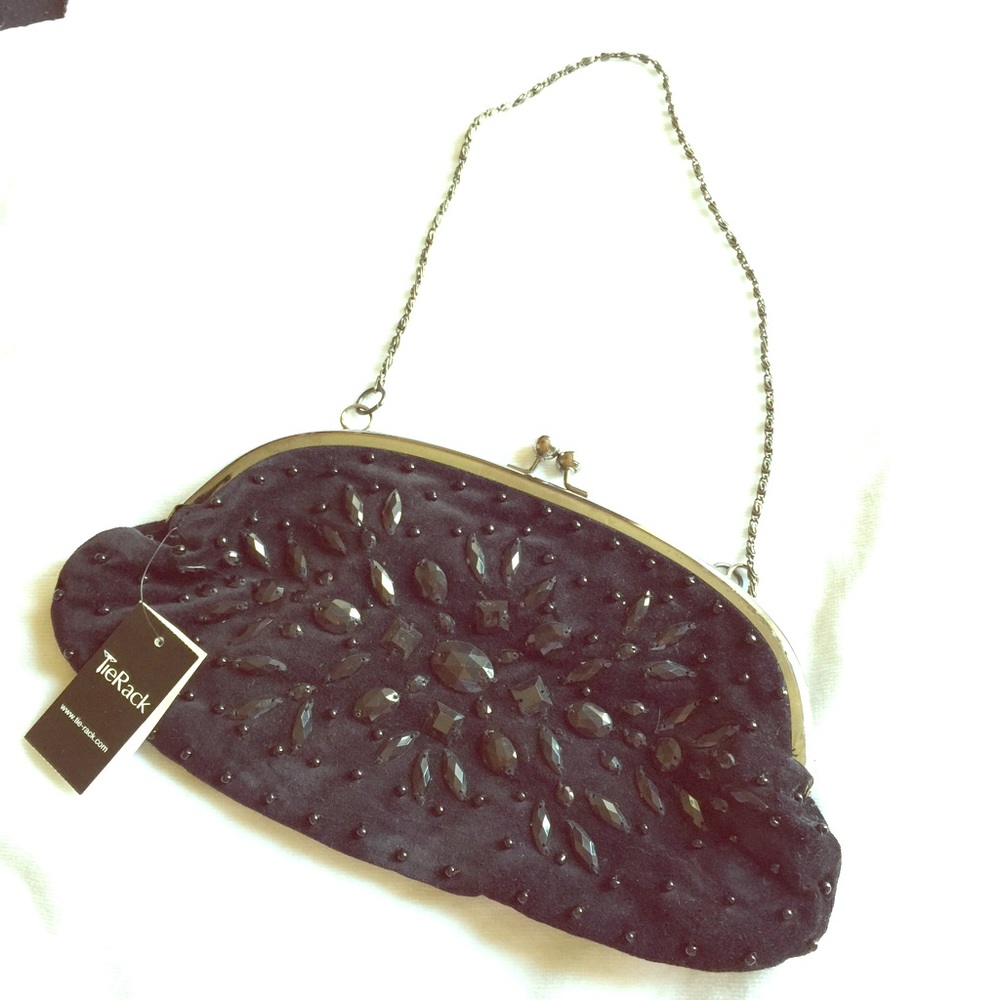 Black Jeweled Velvet Purse With Chain Handle