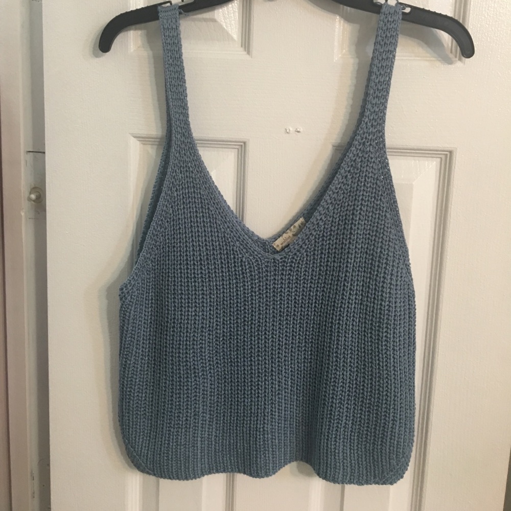 Blue sweater-knit tank top