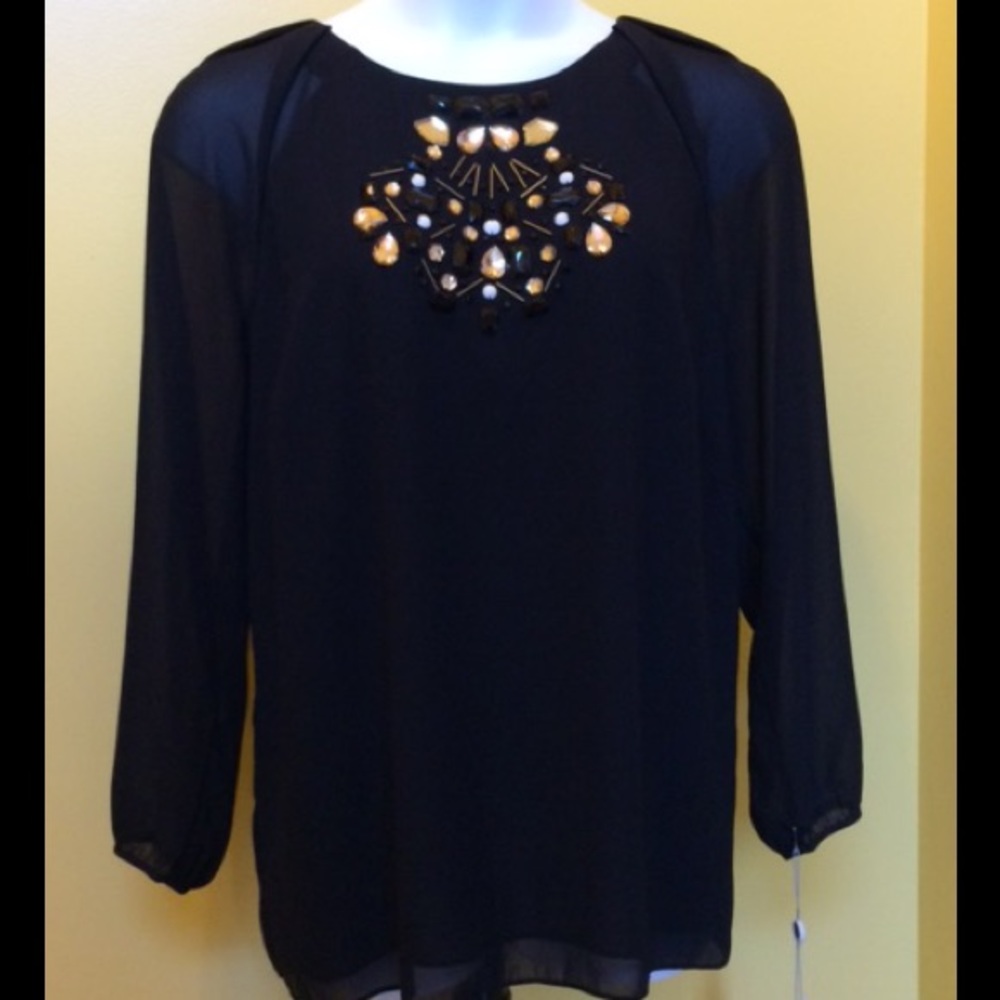 NWT Modamix Black Jeweled Sheer Blouse, Size 2X