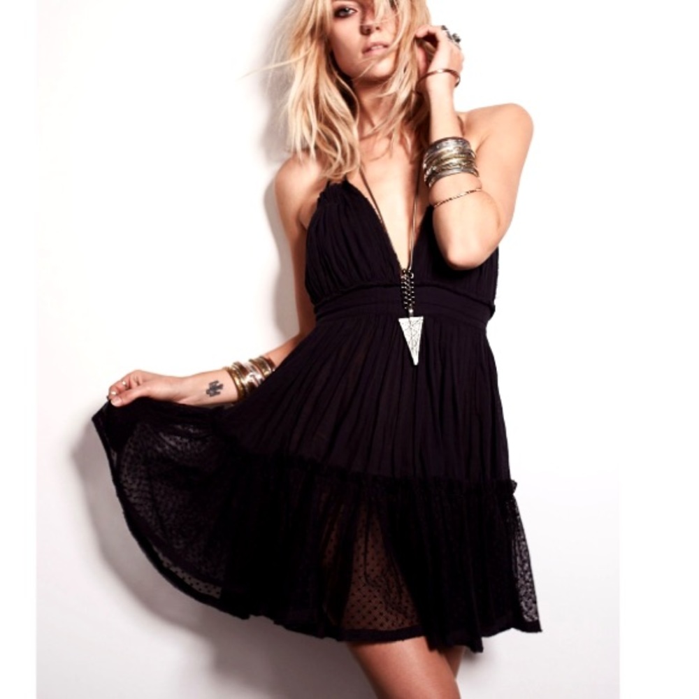 Swingy Halter Tie DRESS Tunic 100 Degrees Black - Picture 5 of 8