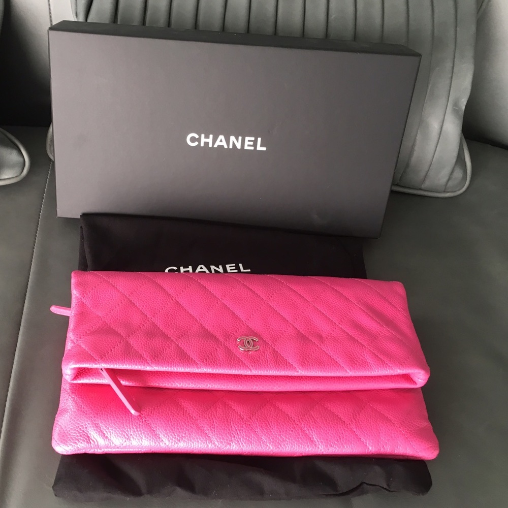 Chanel Caviar Cc Fold over Pink Clutch. "SOLD"