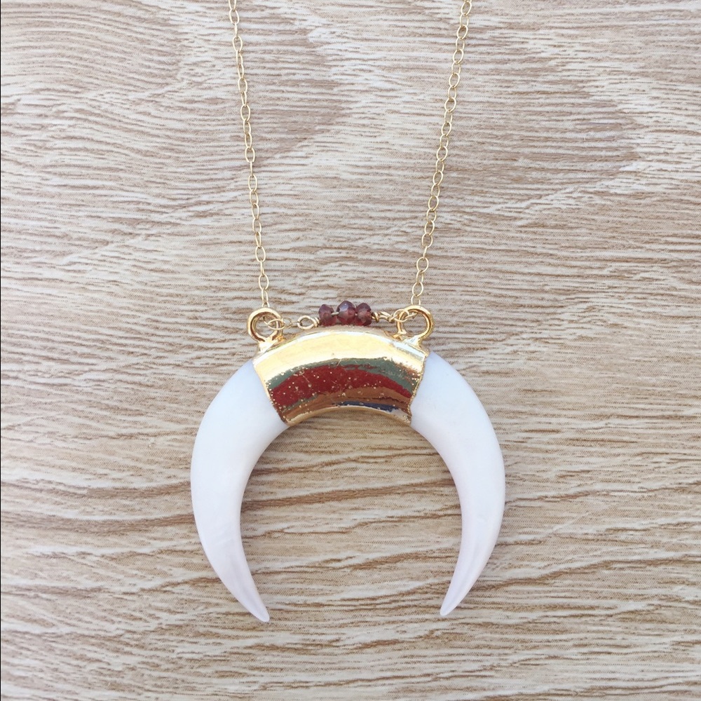 Horn half moon ruby stone necklace