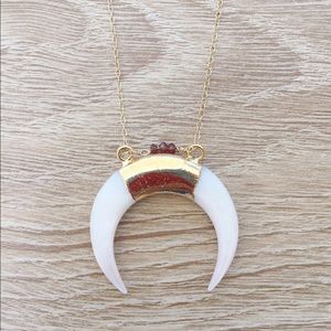Horn half moon ruby stone necklace