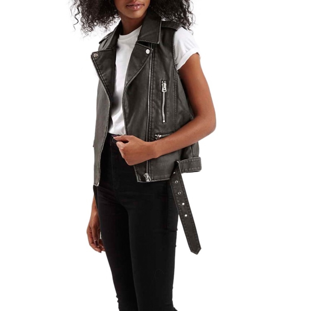 TOPSHOP "Sylvia" Faux Leather Moto Vest