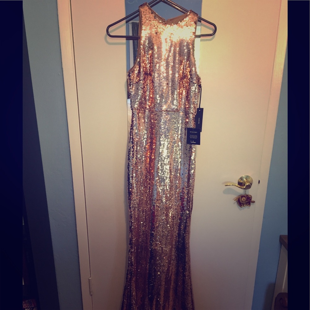 Lulu's gold sequin maxi dress