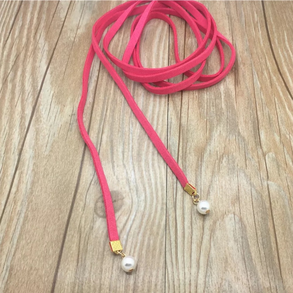 5/$25 pink long strand & pearl choker necklace