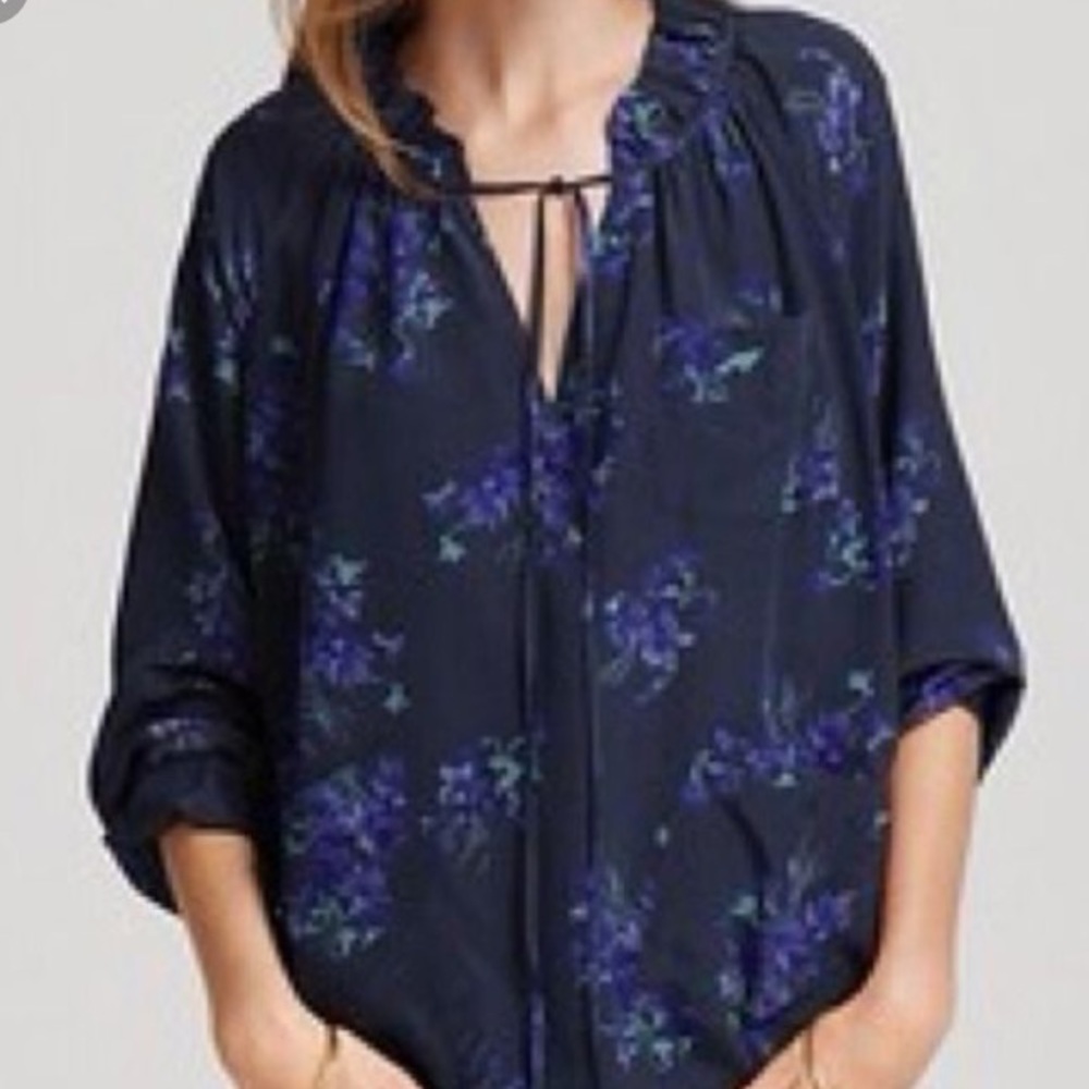 Rebecca Taylor Navy Lily Floral Top 2