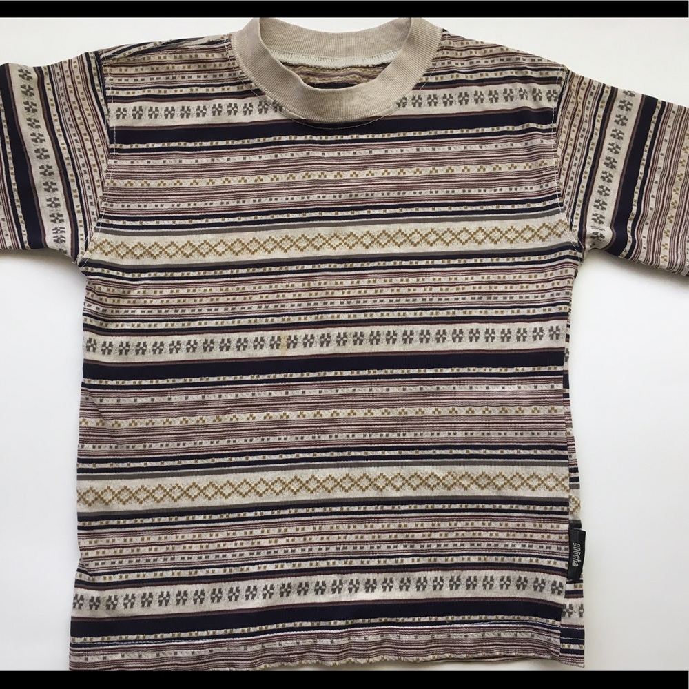 Boy's designer T shirt beige striped sz 8-10