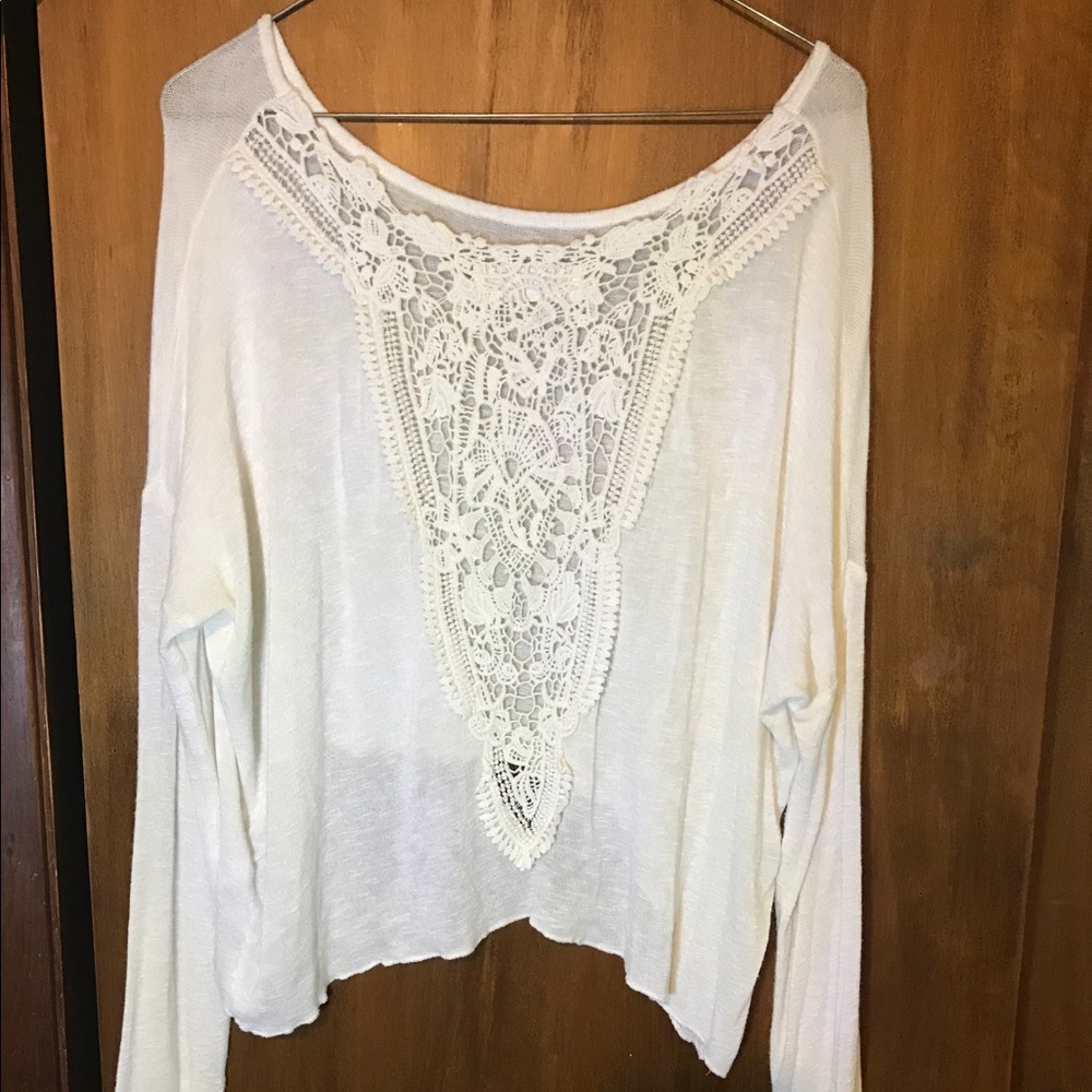 Soft long sleeve sweater with lace detail