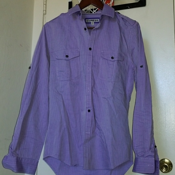 Express Purple FITTED sz.Small button up - Picture 2 of 2