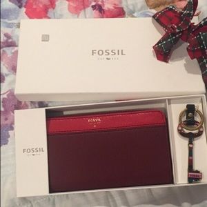 Fossil Red berry wallet and keychain