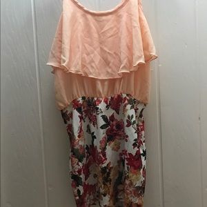 peach and floral tight dress