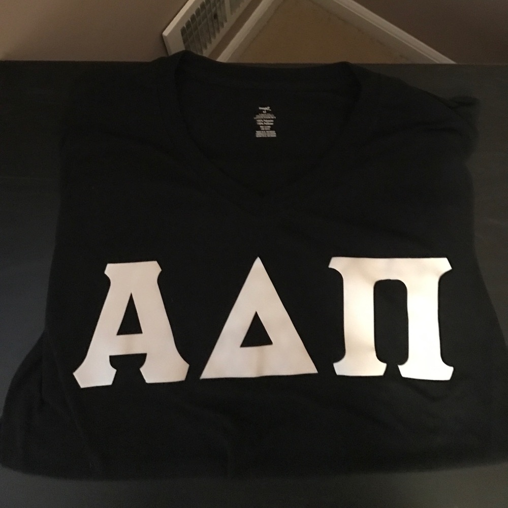 ADPI letters black tee with white letters