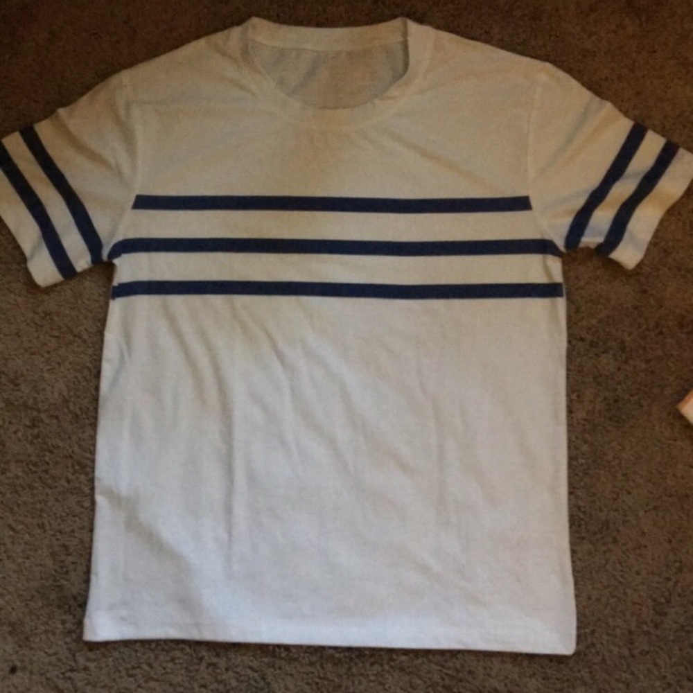 Blue and white triple stripe top