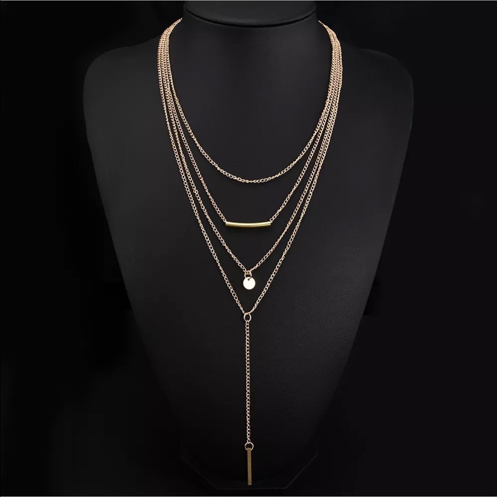 Bar & Coin Gold multi layer choker necklace dangle
