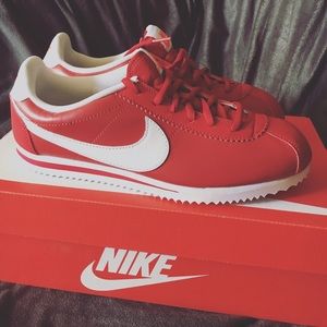 Red leather Nike Cortez