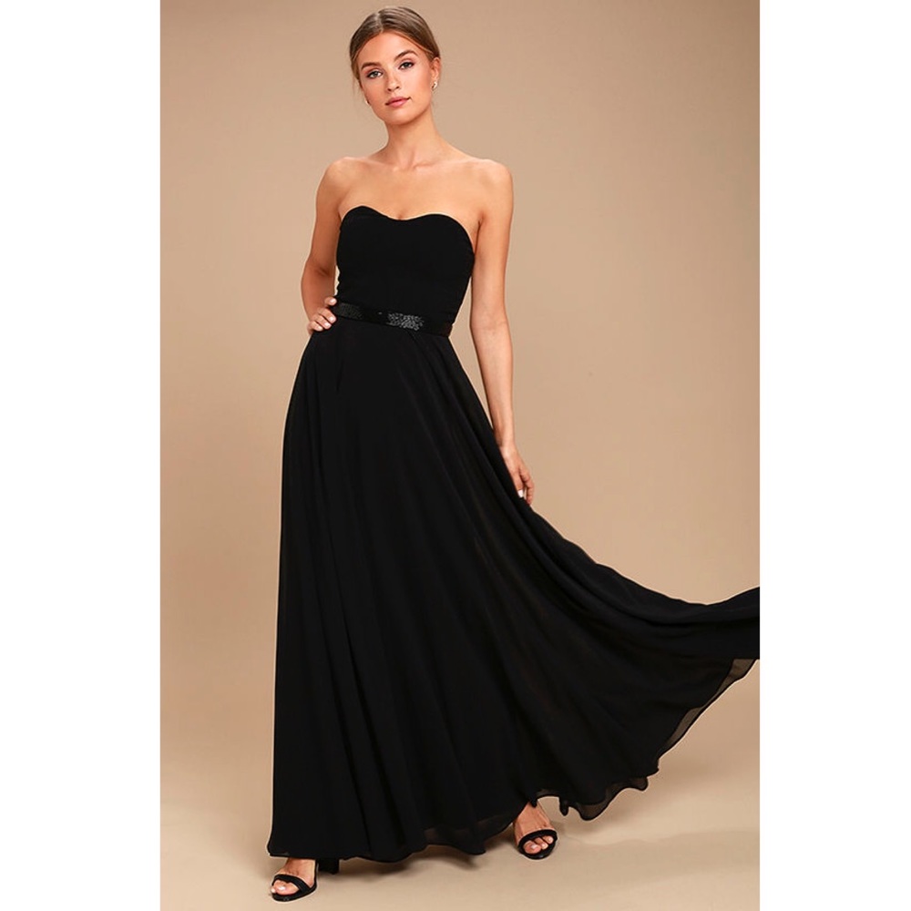 Black Strapless Beaded Maxi Dress