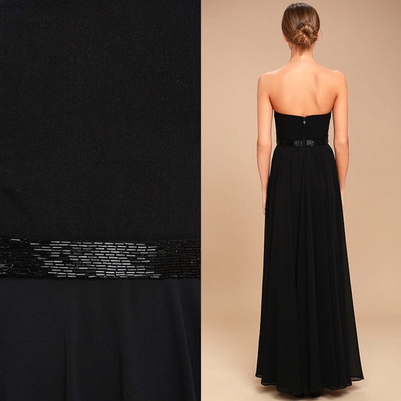 Black Strapless Beaded Maxi Dress - Picture 3 of 3