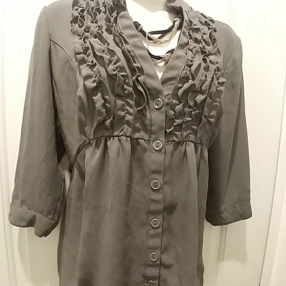 Love Haight Olive Ruffled Blouse