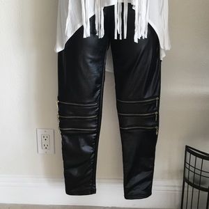 NWOT Thick Gold Zippered Leggings