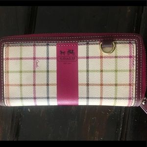 Coach heritage stripe tattersall accordion wallet