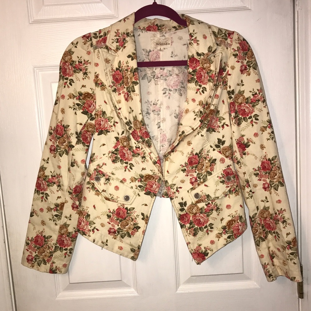 Cream Floral Rewind Denim Jacket