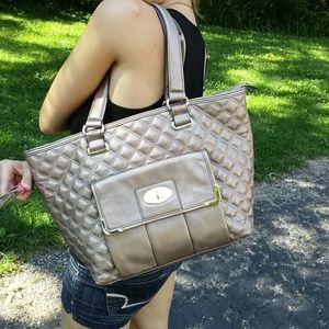 Anne Klein Large Golden Taupe Quilted Tote Purse