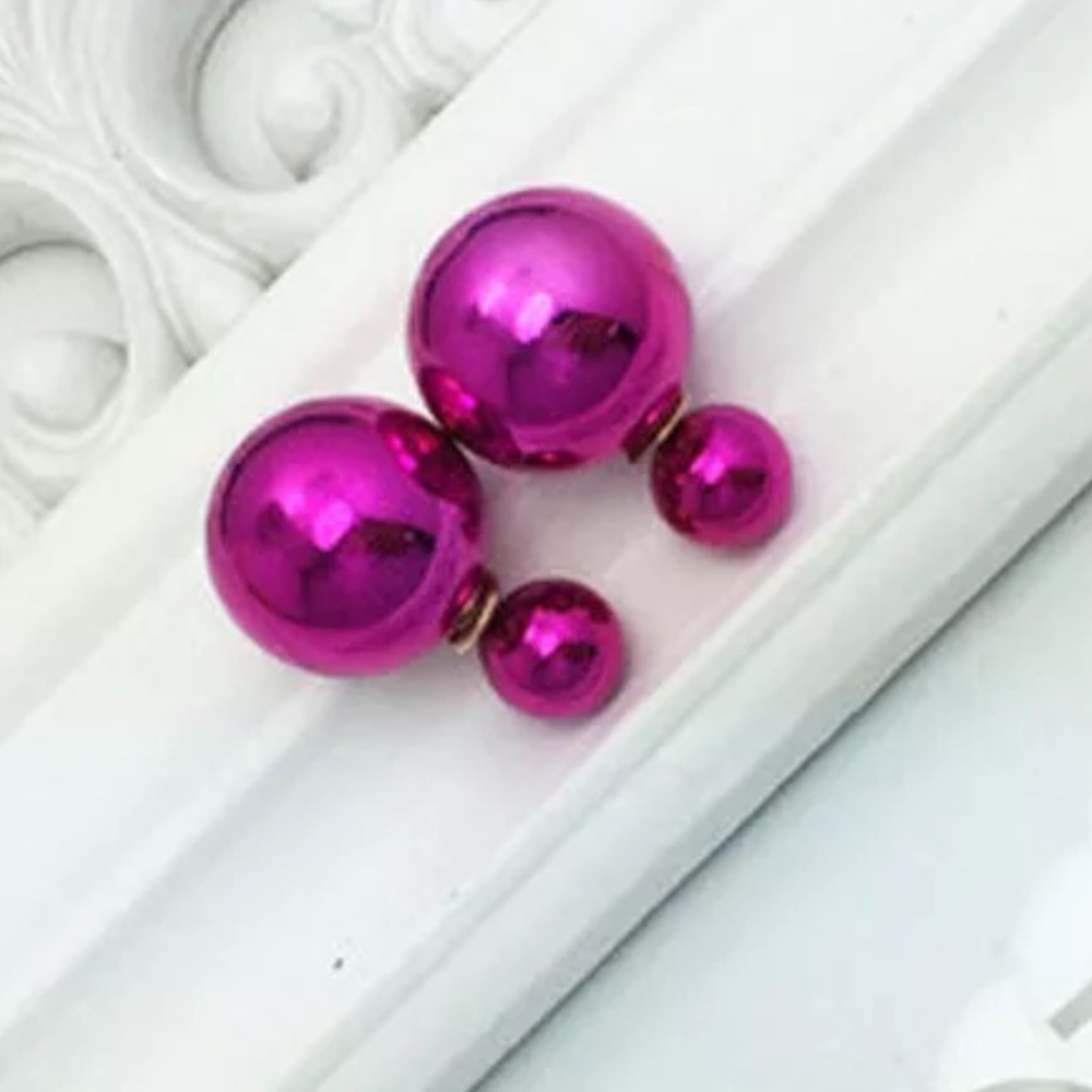 5/$25 Hot pink metallic double ball stud earrings