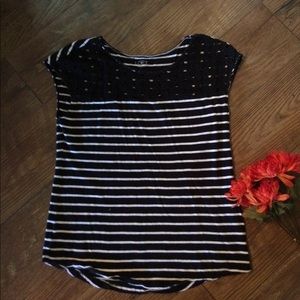 Small Striped Loft Top with Crochet Detail