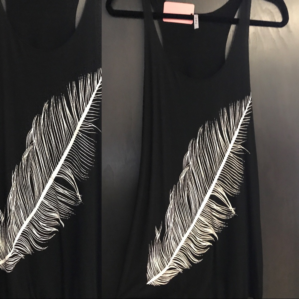 Black FEATHER tank top Sz XL & 2X