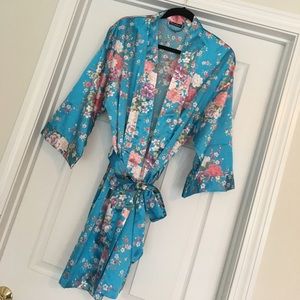 Teal Floral Kimono Wrap Robe