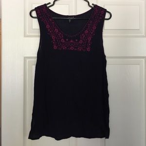 F21 Navy Embroidered Blouse