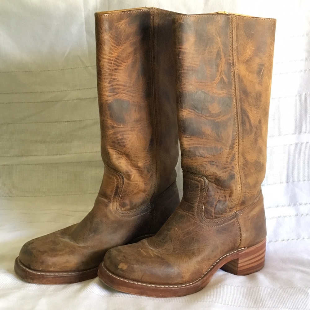 Frye Brown Leather Distressed Boots