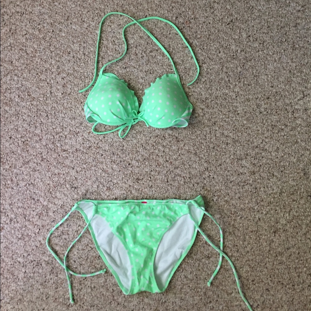 VS Bikini top and bottom (Green&White polka dots)