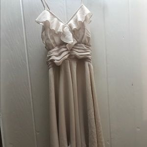 formal spaghetti strap nude dress