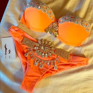 ORANGE CUSTOM RHINESTONE BIKINI