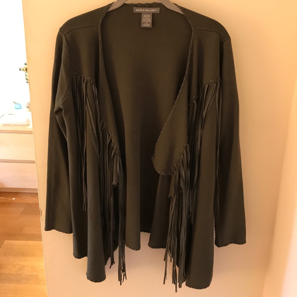 Kate & Mallory bohemian green fringe sweater