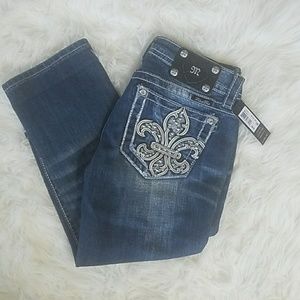 Miss Me sequin pocket faded wash capris