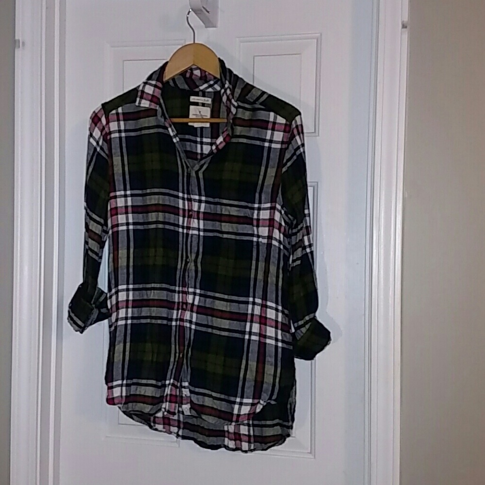 America Eagle Plaid Button Down Shirt