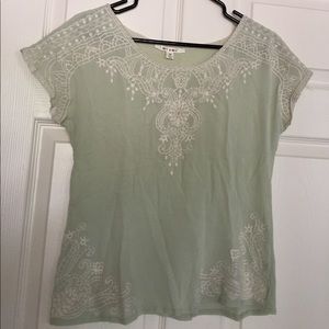 Francesca's Embroidered Mint Blouse