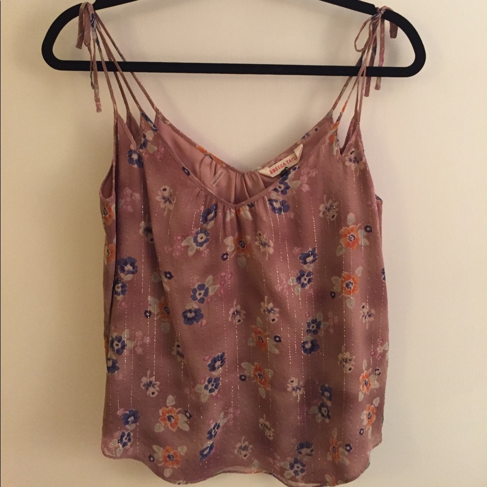 Rebecca Taylor Pink Floral Top with Silver Sz 4
