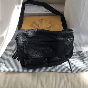 Super cute leather & fabric messenger bag